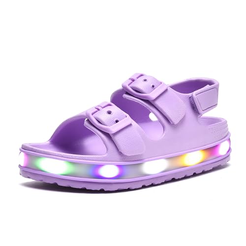 YoveGxlthrea Toddler Sandals Girls Boys Light up Double Buckle Sandals Children's Adjustable Back Strap Water Sandal Kids Beach Shoes Purple 9UK