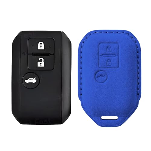 Image of KMH Alcantara Car Key Cover Compatible for Maruti Suzuki Swift, Dzire, Baleno, Ertiga 3 Button Shell Case Holder Full Key Protector Smart Keycover (D3) Blue - Pack of 1