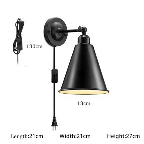 Lámpara de pared retro E27 con interruptor para cabecera de cama estilo vintage negro 4