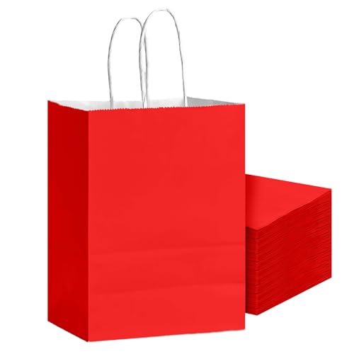Bakepacker 24Pcs Paper Gift Bag with Handles Bulk Red Paper Bags Multiple Uses (8.3x6x3.15 Small Size)