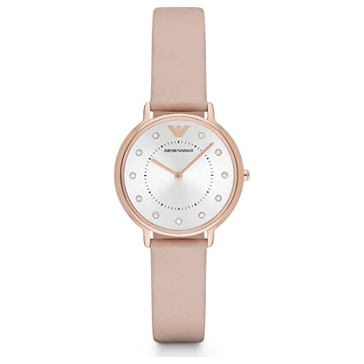 Emporio Armani Tvåvisare armbandsur för damer, ROSA, One Size, bälte