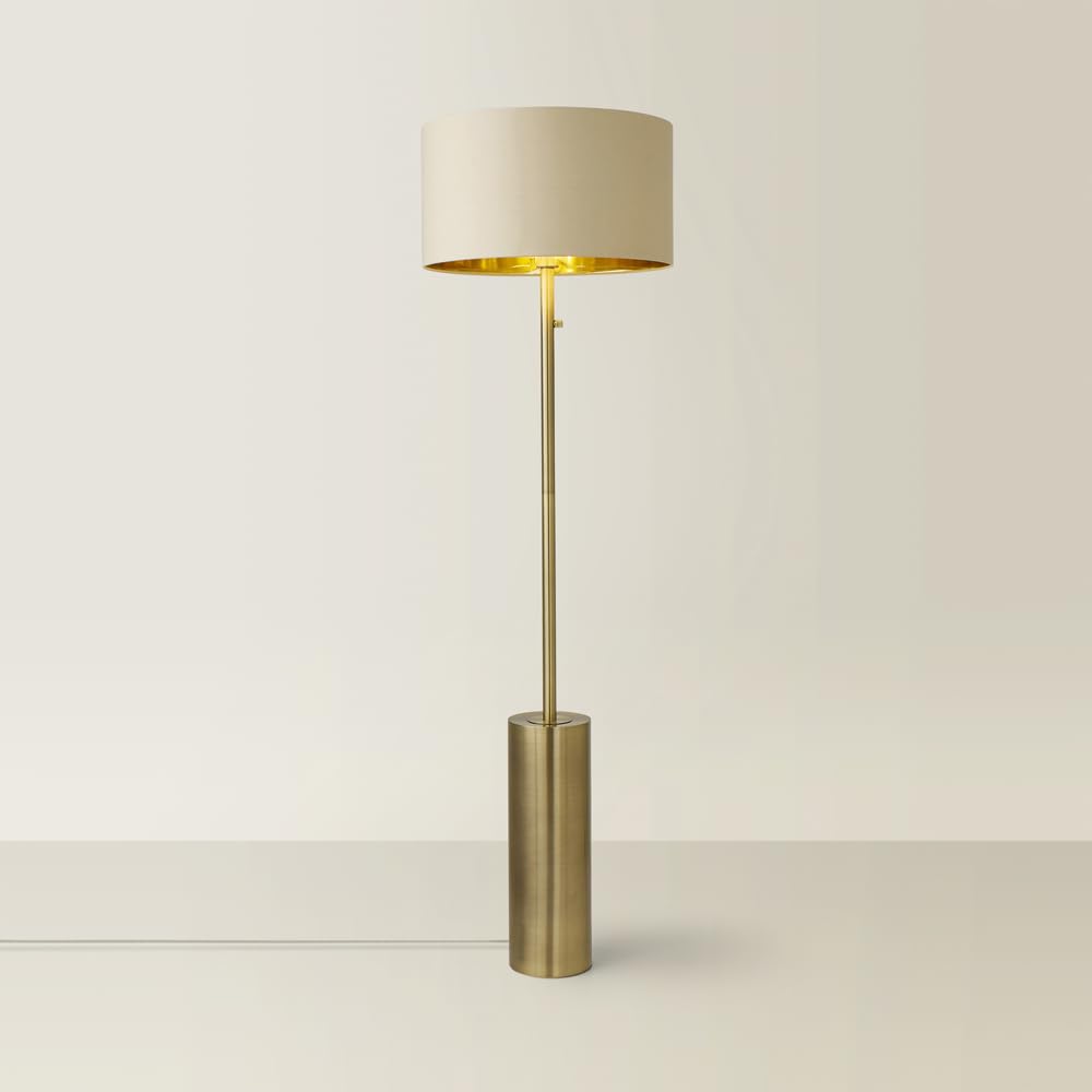 Valuelights Beige Lexy & Gold Shade With Antique Brass Dimmable Floor Lamp & Led Bulb