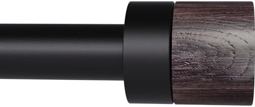 Wood Grain Curtain Rods (2-Pack) - 1 Inch Diameter, Adjustable 48 To 86 Inches, With Leaf Finials