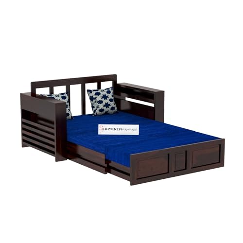 Image of Mamta Furniture Solid Wood Foster 2 Seater Sofa Cum Bed for Living Room | Two Seater Sofa Bed for Home | Sofa Com Bed | Sheesham Wood Natural Walnut