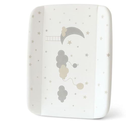 BATHBY | Cambiador Acolchado para Bebé | Colchón Cambiador Impermeable con Bordes de Seguridad | Suave, Fácil de Limpiar y Antideslizante | Diseño Estrellas y Luna | 84x50x10 cm | PVC