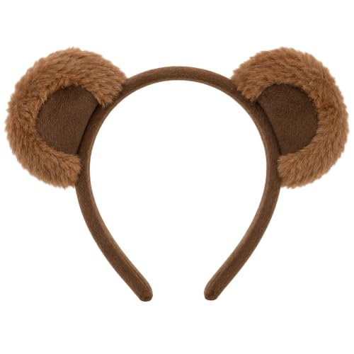 Brown Bear Ears Headband for Halloween Costume, Fuzzy Bear Animal Ears Headband for Men and Women, Plush Brown Ears Costume Accessory for Costume Party, Cosplay, Festival, Photo Booth Props