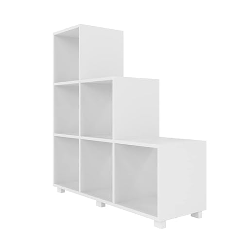 Manhattan Comfort Cascavel Stair Cubbies Collection 6 Storage Cube Shelves In Stair Shape Includes Brackets For Wall Placement, Set Of 2, White #TOP5