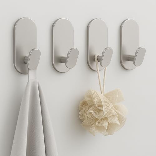 Adhesive Towel Hooks for Bathrooms 4 Pack Brushed Nickel Stainless