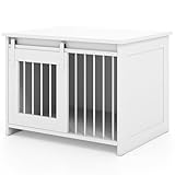 GYMAX Gabbia per Cani, Gabbia per Cane con Ampio Piano, Porta Scorrevole, Tubolari Metallici, Mobili per Interni per Cani di Taglia Piccola e Media, Tavolino 80 x 60 x 60 CM (Bianco)