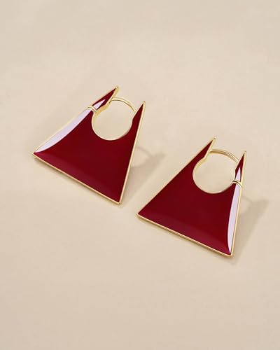 Gold Maroon Large Chunky Thin Square Geometric Dangle Statement Earrings for Women by SNGIA , Big Tropical Handmade Trendy Enamel Vacation Summer Chandelier Drop Jewelry Gifts, Rectangle Huggies Fashion Button Accessories, Vintage Hawaiian Floral Square Nickle Free Huggie Earring.3