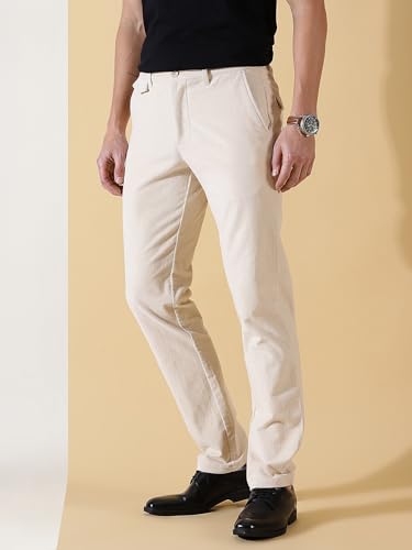 Image of Thomas Scott Men Smart Slim Fit Easy Wash Corduroy Chino Pants (Cream, 32)