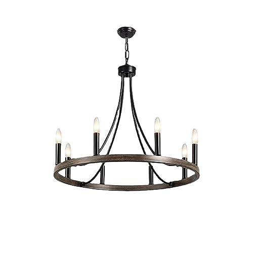 Lustre à anneau de couleur grain de bois 6 lumières pour cuisine et îlot