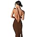 Women's Sexy One Shoulder Backless Maxi Dress Elegant Ruched O Ring Sleeveless Evening Dress Long Gown Cocktail Dresses Brown