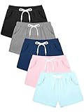 Poroka 5 Pack Girls Athletic Shorts Active Performance Shorts Kids Summer Sports Running Yoga Short with Drawstring