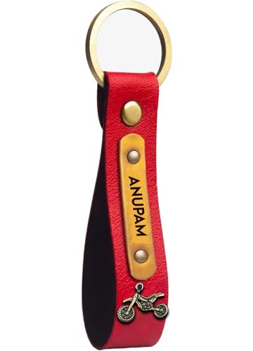 Image of Men's Leather Keychain Name Leather Keychains for Mens | Personalized Keychains with Printed Customized Keychain for Men | Customised Gift Set for Men with Name & Charm, Tan