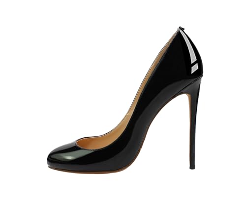Image of Womens Round Toe Sexy Shallow Mouth 4.7in Stilettos High Heel Banquet Pumps Big Size Versatile Shoes Black US5