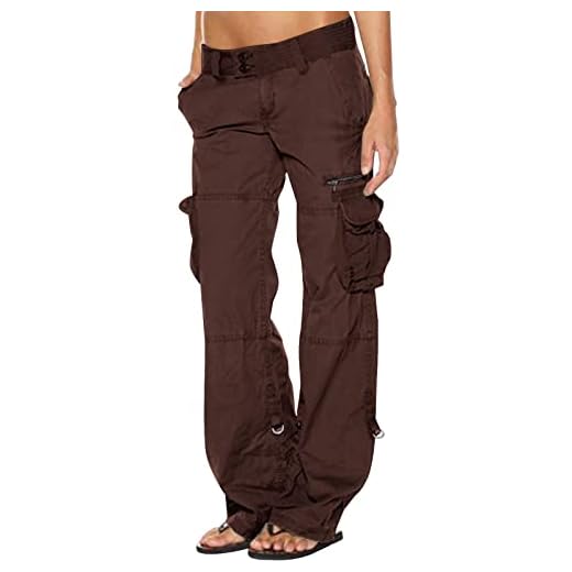 SMIDOW Pantalon cargo taille basse pour femmes - Grande taille - Pantalon baggy extensible à jambes larges et poches - Pantalon militaire combat Y2K Streetwear, Taille 3XL