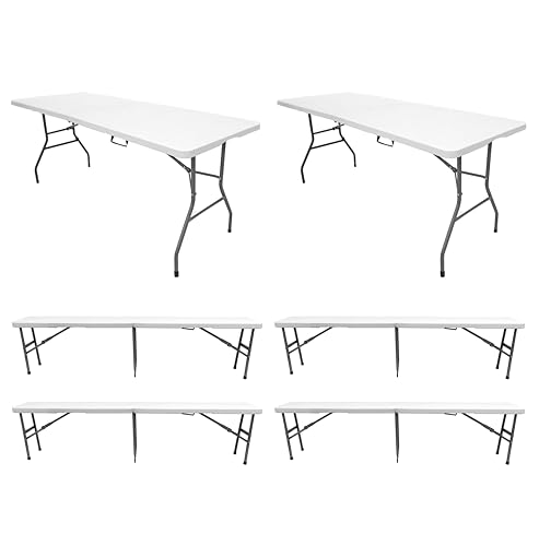 The Homeweeks Pack 2 Mesas Plegables con 4 Bancos Solid 180cm | Portátiles Normativa Uso público Interior/Exterior | Capacidad 6/8 Personas | Carga 150 kg por Mesa 300 kg por Banco Multiusos jardín
