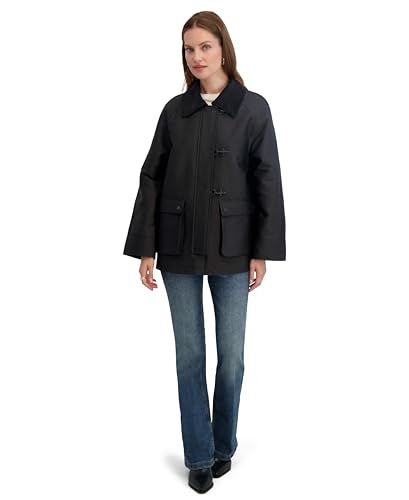 Image of TAHARI Women's Cotton Blend Barn Jacket With Snap Closure, Fully Lined, Cargo Pockets, Fully Lined