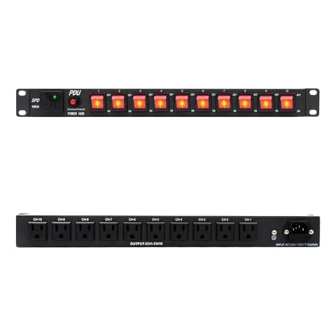 ThePoEstore 1U PDU Network Rackmount with Surge Protector Horizontal Rack Power Strip, (SPD-10KA) 100-240V,15A 3600 Joules, 10 Outlets, 10 LED Switches, with 6ft 14 AWG Cord, ETL Listed Cover