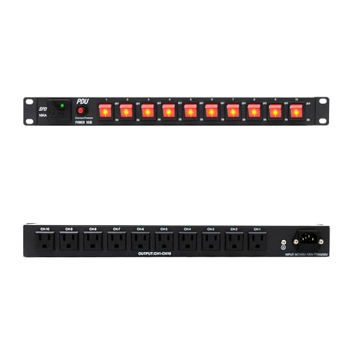 ThePoEstore 10 Outlets 1U Horizontal PDU Network Rackmount Power Strip with Surge Protector, (SPD-10KA) 100-240V,15A 3600 Joules, w/10 LED Switches and 6ft 14 AWG Cord, ETL Listed