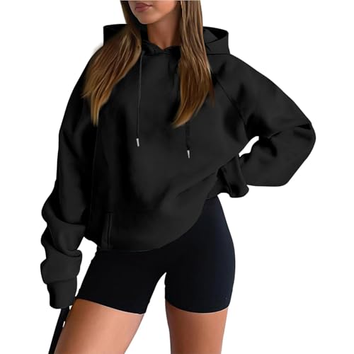 Basic Kapuzenpullover Damen Schlichtes Hoodie Solid Sweatshirt mit Kapuze...