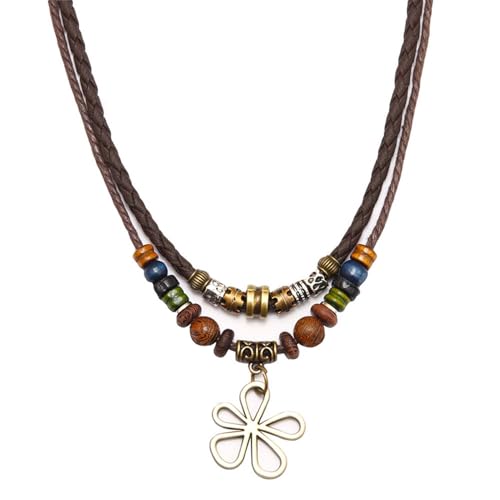 Layered Boho Beaded Necklace for Women Earthy Coconut Shell Wooden Tigers Eye Beads Necklace Summer Beach Hawaiian Surfer Choker Necklace for Men