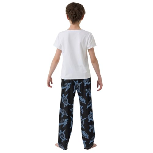 Boys' Pants Blue Sea Turtle Ocean Black Long Bottoms Jogger Pants Elastic Waist Trousers with Pockets S-XL3