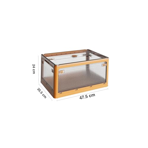 Image of oddpod Stack Genie Collapsible Medium Capacity Storage Box with Detachable Wheels /Multifunctional Transparent Stackable, Portable & Foldable Organizer for Indoor and Outdoor use - Yellow