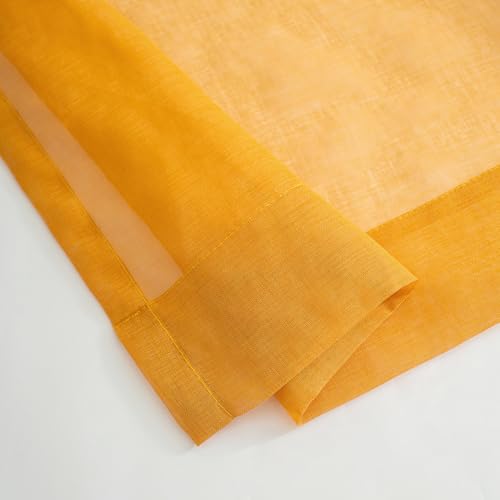 Image of Yellow Sheer Curtains 95 inch Length 2 panels, Rod Pocket Semi Sheer Privacy Curtains, Window Treatments Soft Voile Drapes for Windows Living Room Bedroom French Doors Doorway Divider, 52 inchWx 95 inchL