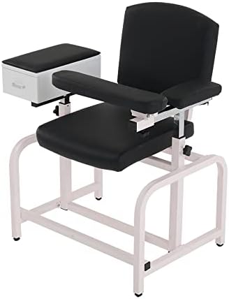 Lab Blood Drawing Chair with Padded Flip Arm and Drawer (Black)