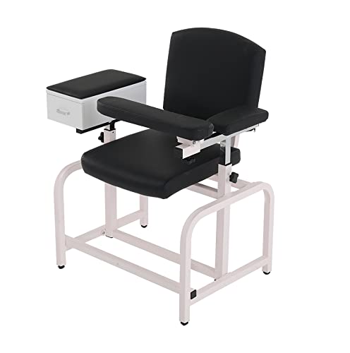 Medycare Lab Blood Drawing Chair with Padded Flip Arm and Drawer (Black)