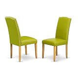 East West Furniture ENP4T51 Encinal Parsons Dining Chairs - Nailhead Trim Autumn Green Faux Leather Upholstered Chairs, Set of 2, Oak