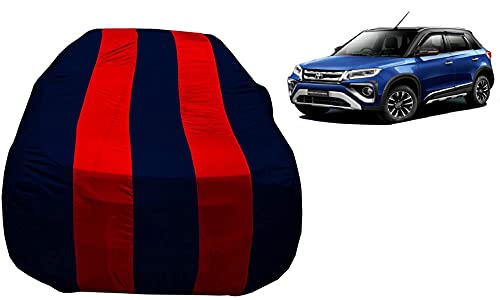 Image of Auto Hub Car Cover Compatible with Urban Cruiser with Mirror Pocket,Triple Stitched, Weather Proof, Urban Cruiser Car Cover- Navy-Red