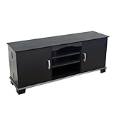 Walker Edison Furniture Company Traditional Wood Universal Stand with Mount Cabinet Doors and Open Shelves for TV's up to 64