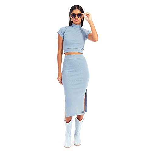 Cropped Canelado Brohood Gola Alta Azul