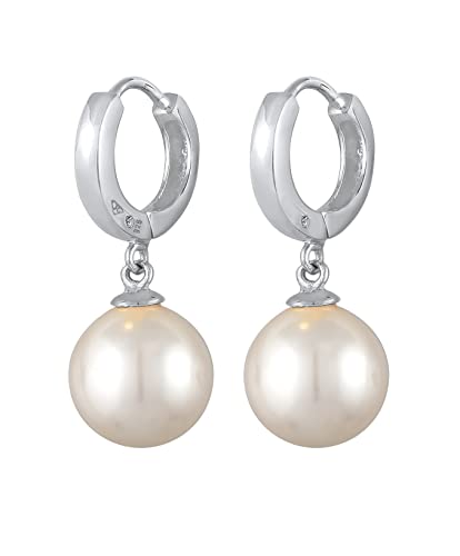 Nenalina Creolen Silber 925 Damen Ohrringe mit Perle (10 mm)