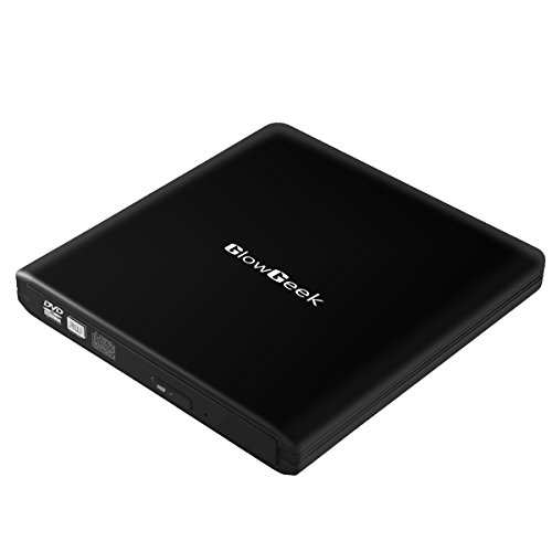 GlowGeek Electronics USB 3.0 Portable CD DVD Rewriter External Drive with M-DISC Support for PC and Mac (Black)