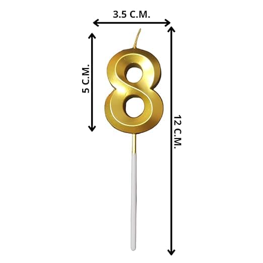 Image of ToyUniverse Number 8 Gold Metallic 3D Candle for Eighth Birthday, Anniversary, Surprise Party Cake Decoration (Pack of 1)