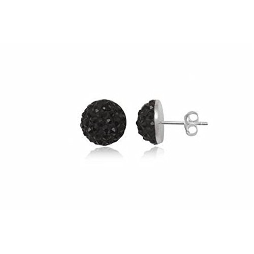 Image of 6MM Half Disco Ball Sterling Silver Stud Earrings/Ear Studs for Women Ladies Girls - 925 Sterling Silver Round Austrian Crystal Earrings - BLACK. 6-BLK