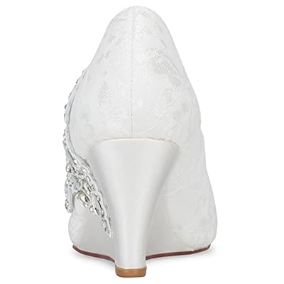 JIAJIA 1217524 Damen Brautschuhe Geschlossene Zehe 7,5 cm Keilabsatz Spitze Satin Pumps Strass Hochzeitsschuhe – Bild 8