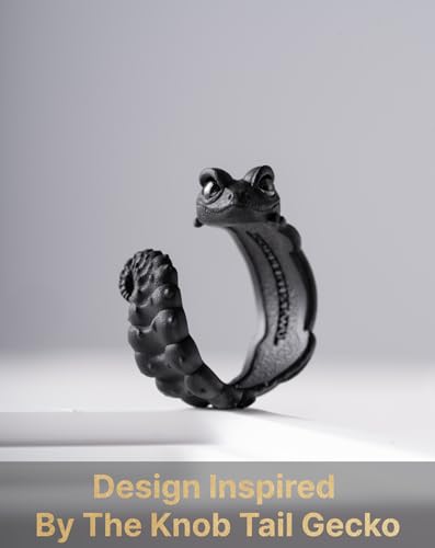 COPPERTIST.WU Knob Tail Gecko Ring Black Rings Lizard Gecko Rings Animal Jewelry Gift for Women Men Reptile Lovers2