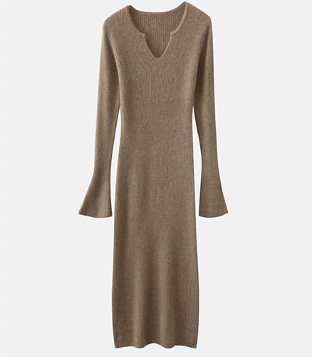 100% Merino Wool Sweater Dress Women's Long Sleeve Knitted V Neck Pullover Fall Winter Slim Long Tops4