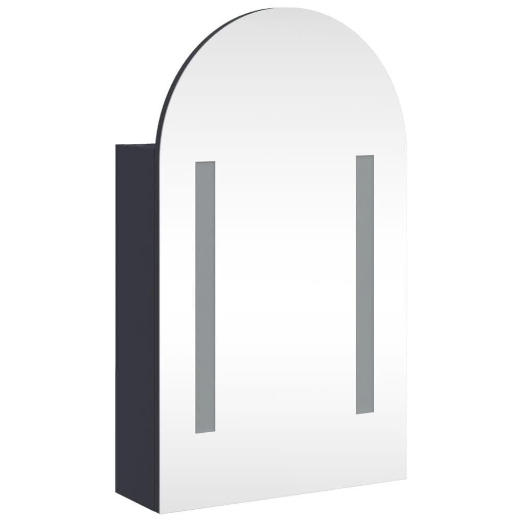 Armoire de salle de bain avec miroir, éclairage LED, bombée grise, 42 x 13 x 70 cm, en matériau dérivé du bois, avec étagères, montage mural pour salle de bain