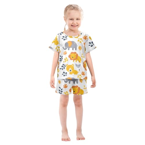 ALAZA Lion Leaf Elephant Pajamas Short Sleeve 2 Piece Sleepwear Top and Bottom Pajama Set Unisex3