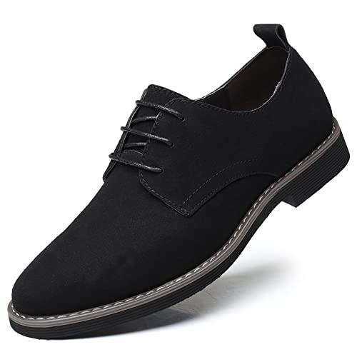 Men's Suede Oxford Dress Shoes Classic Pointed Comfortable Business Casual Lace-Up Non-Slip Shoes