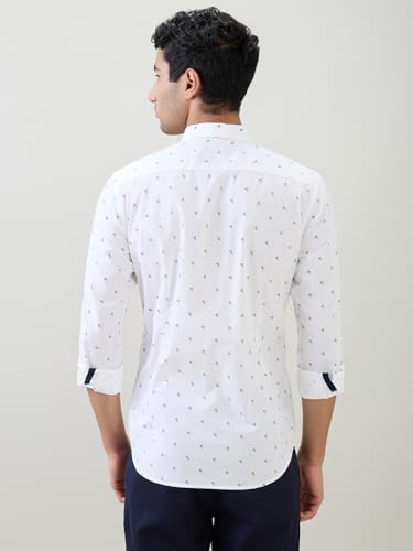 Image of Raymond Men Slim Fit Print Pattern Pure Cotton Cut Away Collar Full Sleeve Casual Shirt