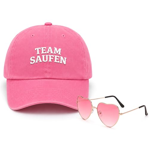 RgitFzi Malle Outfit Damen Team Saufen Cap Damen Inklusive Herz Sonnenbrille Set Lustige Malle Accessoires Für Mallorca Feier Festival Sowie JGA Urlaub Kostüm