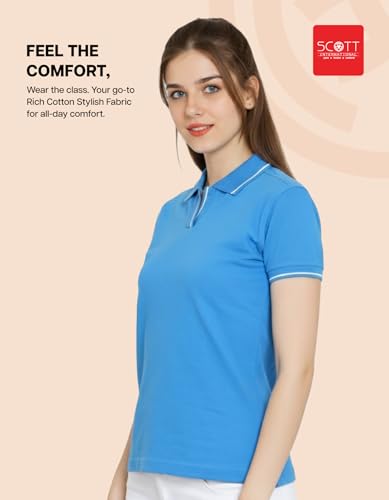 Image of Scott International Women's Cotton Polo T-Shirt | Half Sleeve Plain Collar Tee | Stylish Casual Top | Plain T-Shirt for Girls | Workwear for Office & Casual Wear