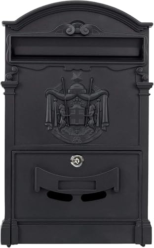 Verda Briefkasten 2X Schlüssel Postkasten Retro Antik Vintage 3D Relief Wandbriefkasten Mailboxen Aluguss Edehlstahl (SN3663-2 Schwarz Matt)